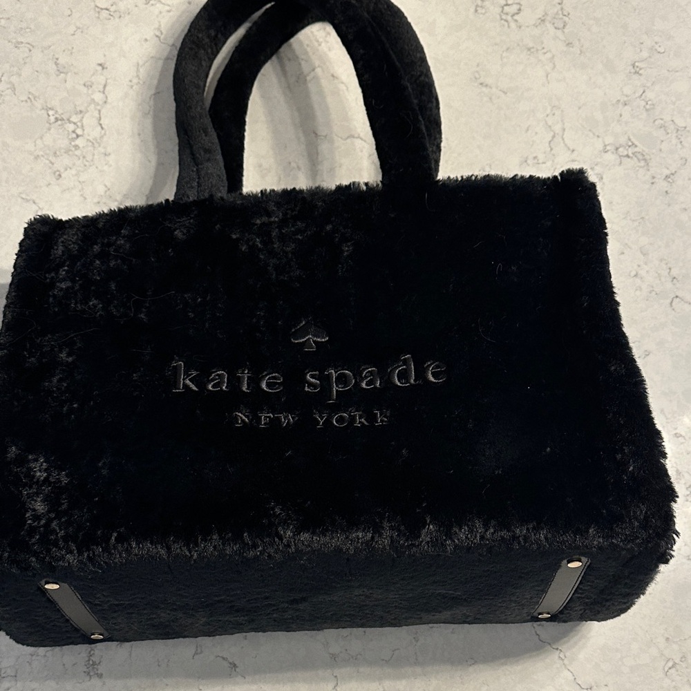 kate spade Black Faux Fur Tote with Embossed Logo